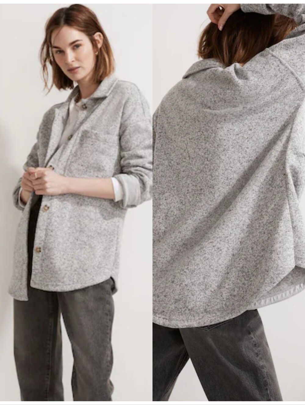 {XL} Madewell MWL (Re)Sourced Sweater Fleece Shirt Jacket Shacket Heathered Grey